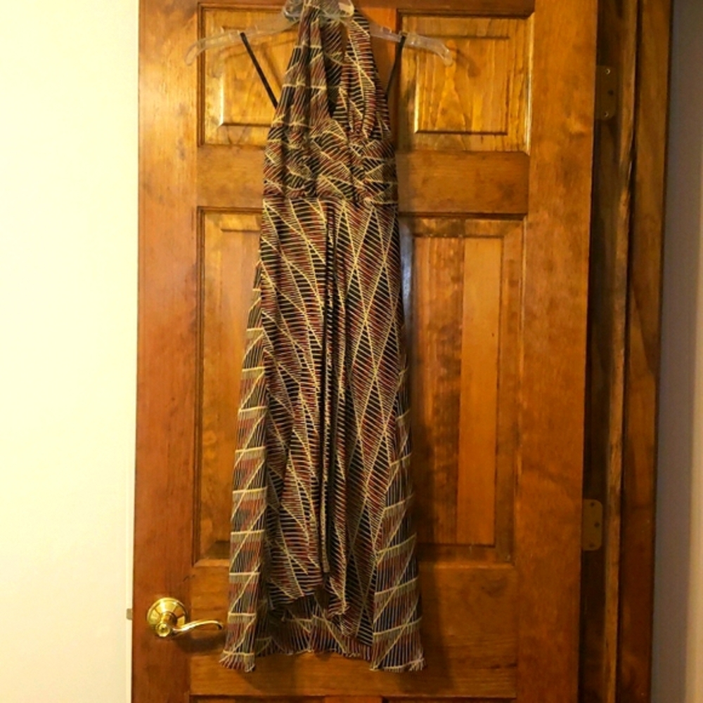Geometric print halter dress